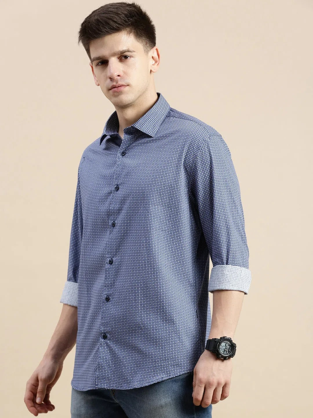 Blue Geometrical Mens Shirt - DesiQlo Cotton Casual Shirt