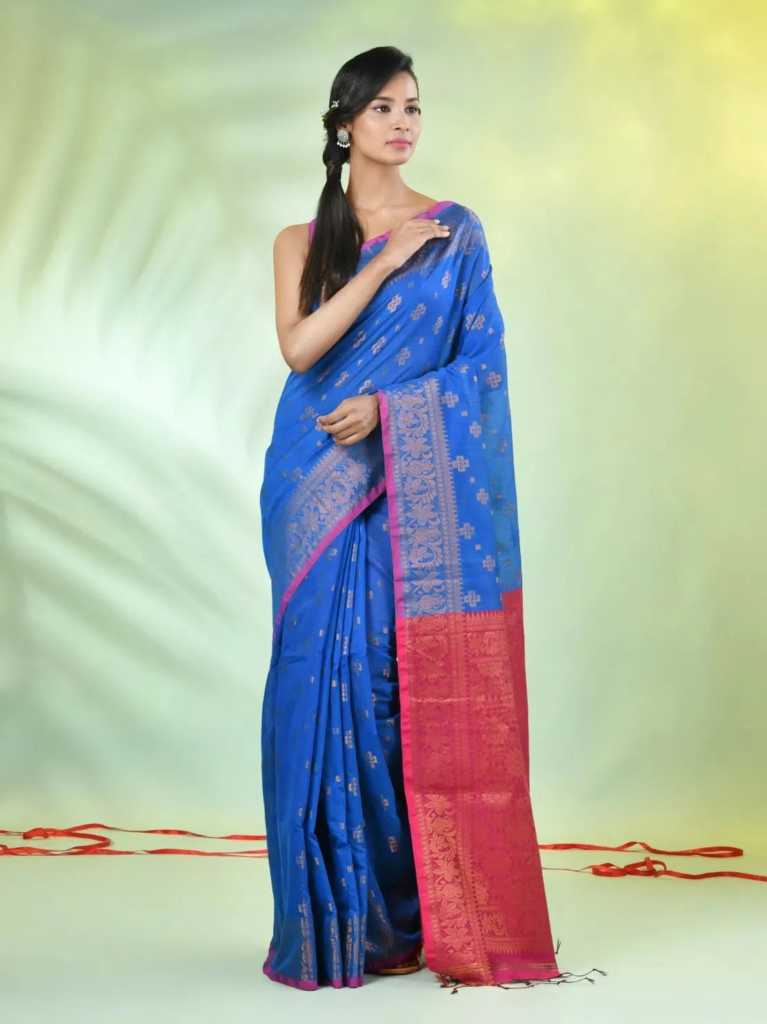 Sky Blue Cotton Saree with Zari - Indian Sari Elegance