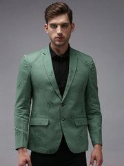 Men Green Printed Blazer-SOBLZ-279-Green