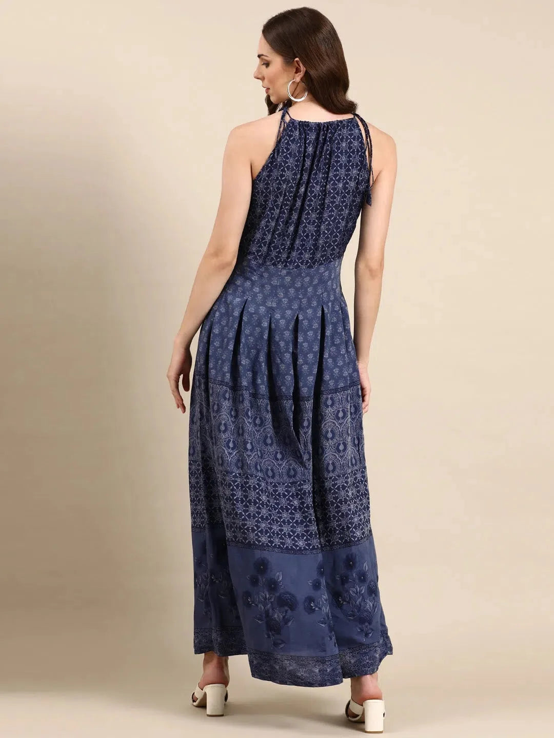Navy Blue Printed Anarkali Kurti - Women's Viscose Anarkali