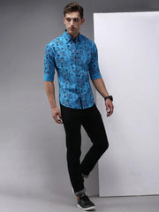 Men Blue Printed Casual Shirt-PERRYPRINT-1846-Blue