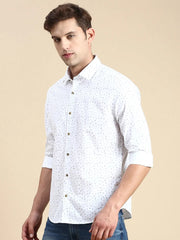 Men White Printed Casual Shirt-GURJANPRINT-5413-White