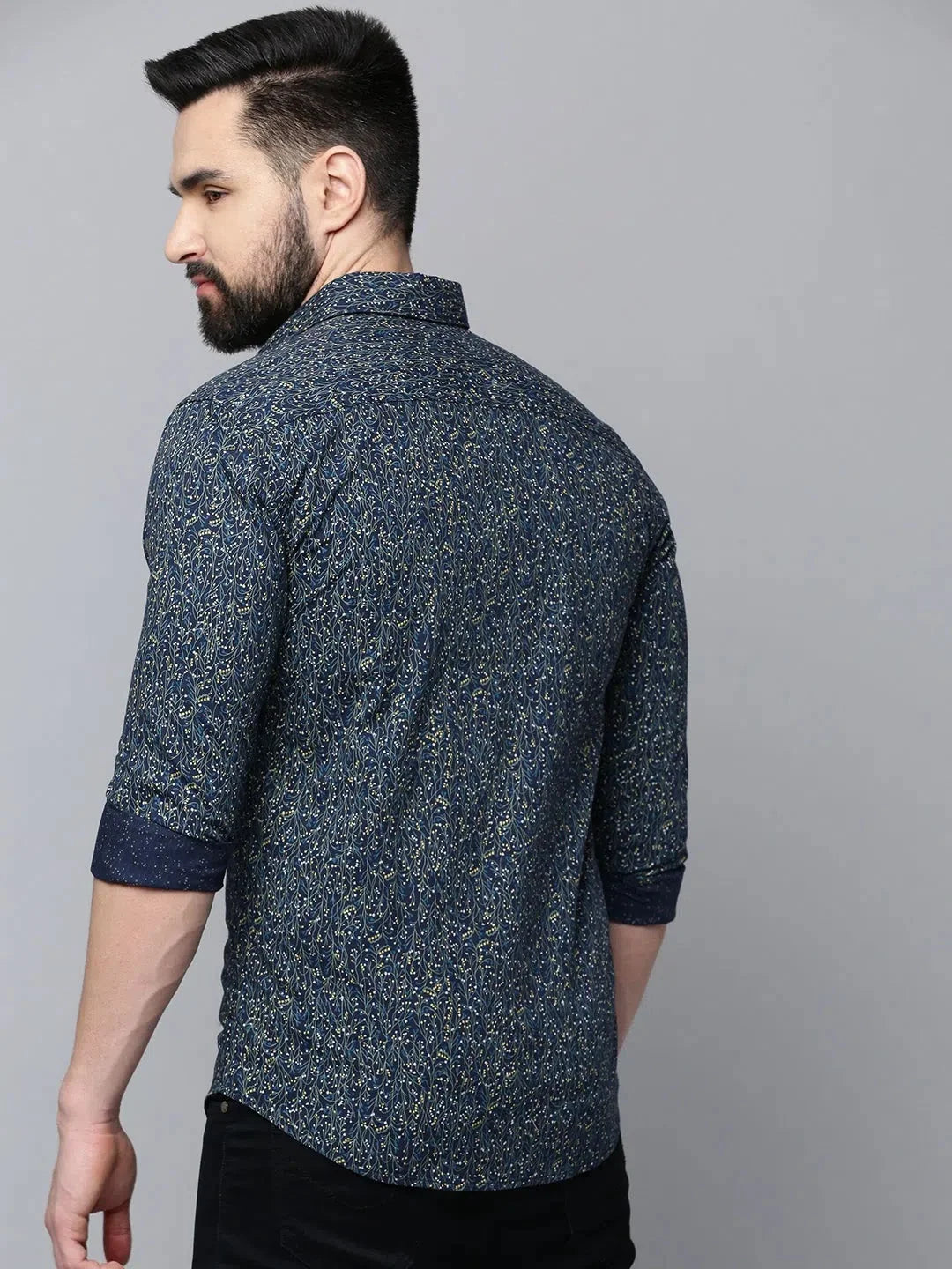 Men's Navy Printed Cotton Shirt | Stylish Mens Shirt