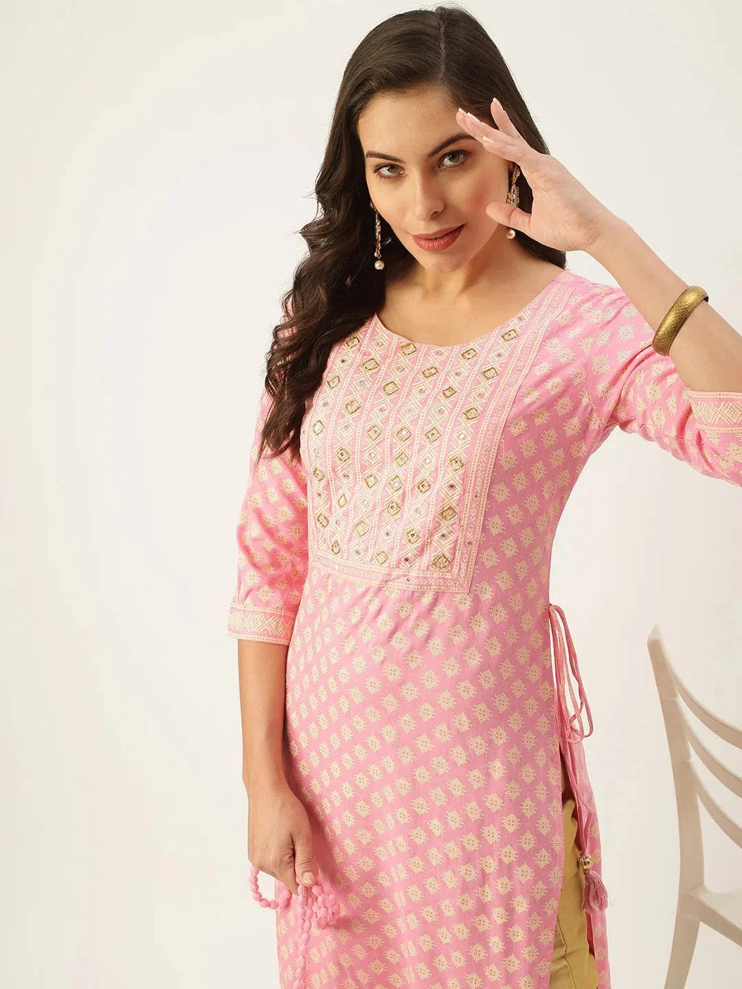 Women's Pink Printed Straight Kurtas-AT-A250-K-Pink