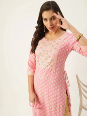 Women's Pink Printed Straight Kurtas-AT-A250-K-Pink