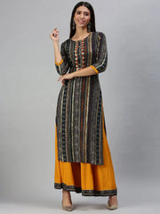 Women's Blue Printed Kurta Sets-GW1105-Navyblue
