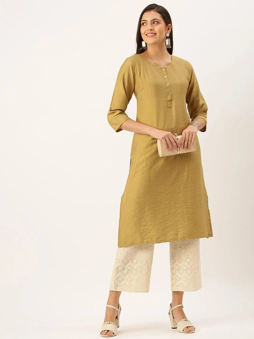 Green Cotton Solid Indian Kurta- Buy Ladies Kurtas Online