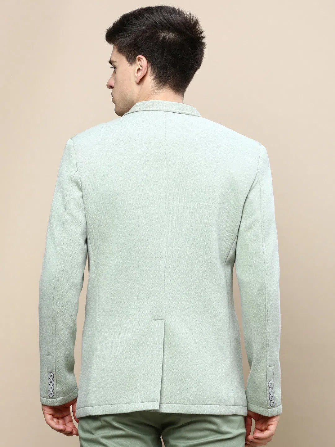 Green Solid Casual Blazer | Men's Nehru Collar - DesiQlo