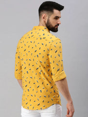 Men Yellow Printed Casual Shirt-STANDARDPRINT-1296-Yellow
