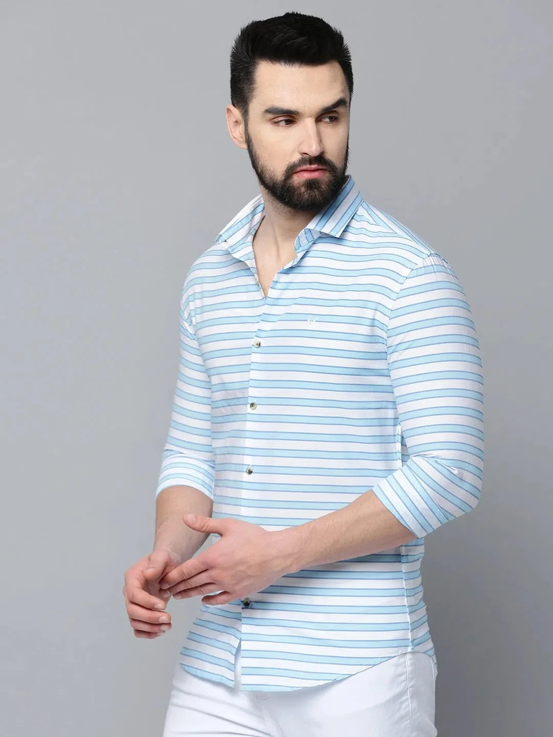 Blue Striped Cotton Mens Shirt | Casual & Stylish