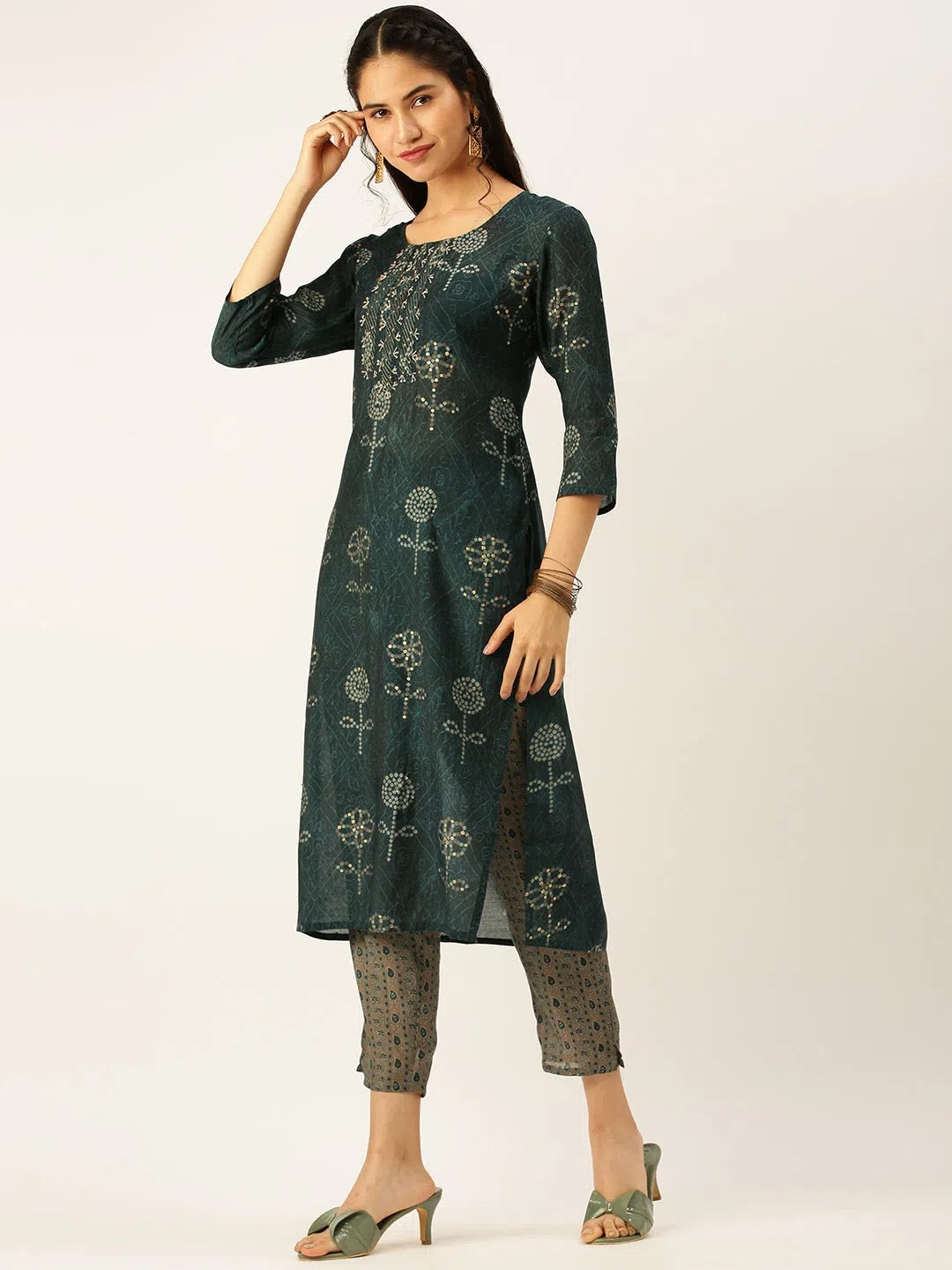 Blue Bandhini Printed Cotton Women's Kurta Sets | Showoff