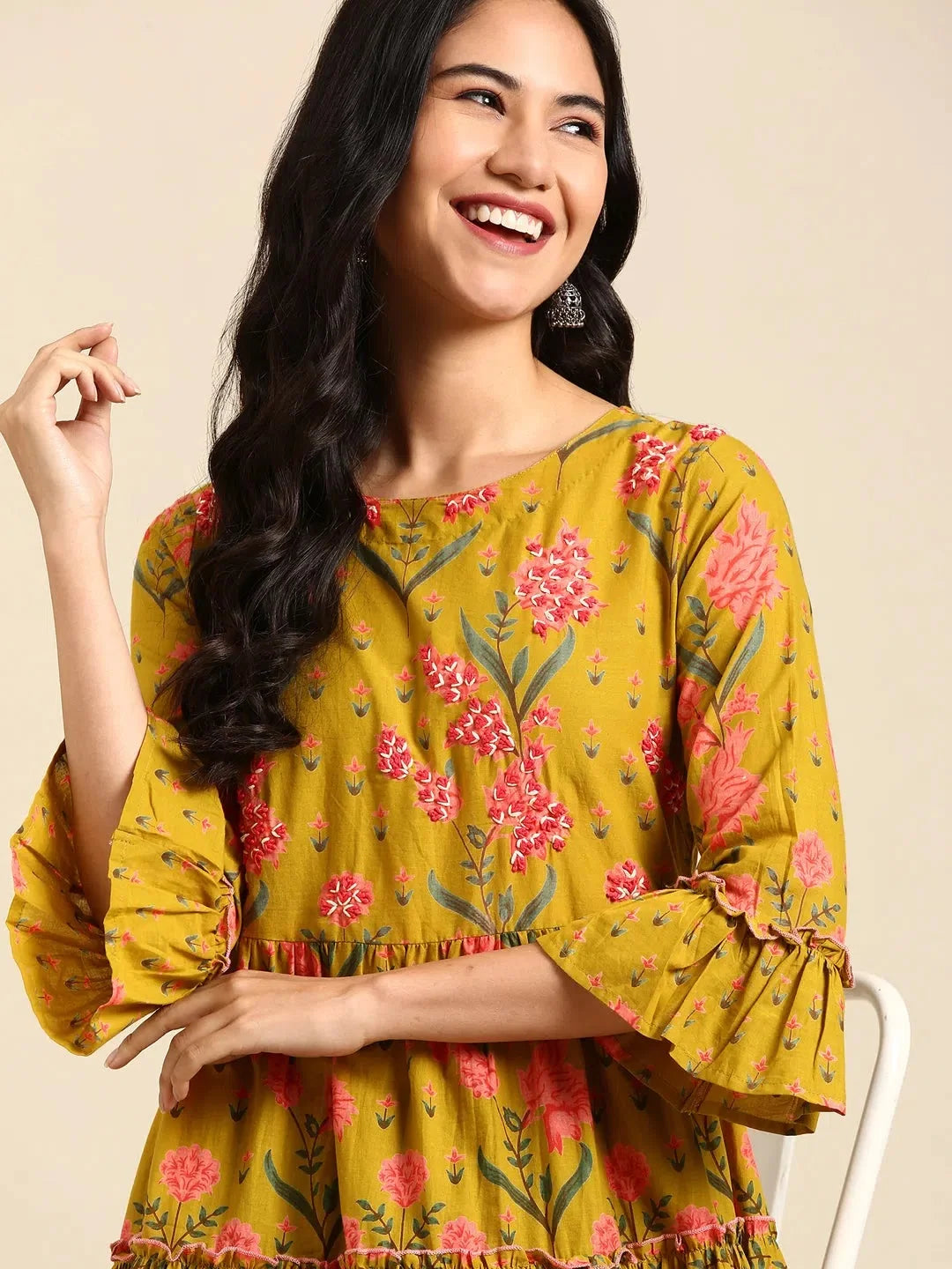 Green Printed Anarkali Kurti - Cotton Anarkali Kurtis for Women