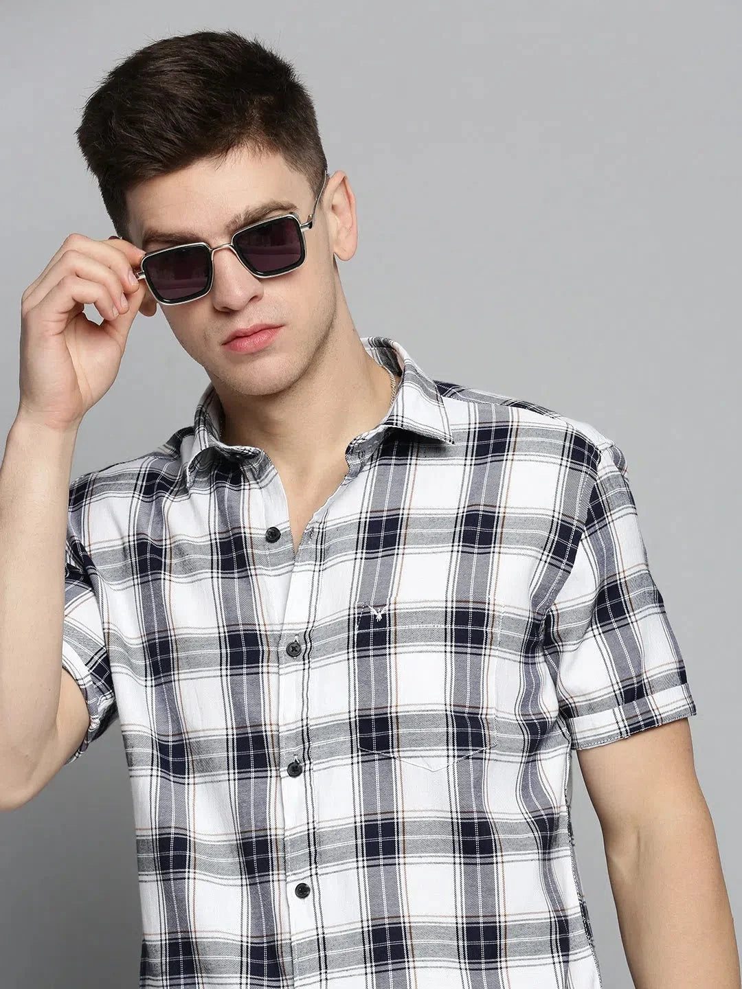 Men's White Checked Cotton Shirt | Casual Comfort