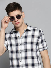 Men White Checked Casual Shirt-MAYACHECKS-4420-White