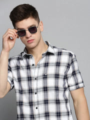 Men White Checked Casual Shirt-MAYACHECKS-4420-White