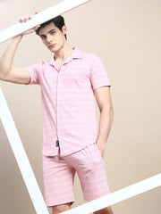 Men Pink Checked Casual Co ord Set-EX-698-Pink