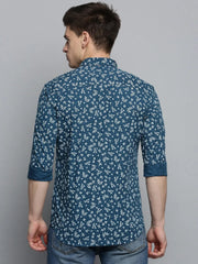 Men Blue Printed Casual Shirt-ZEETAPRINT-1844-Teal