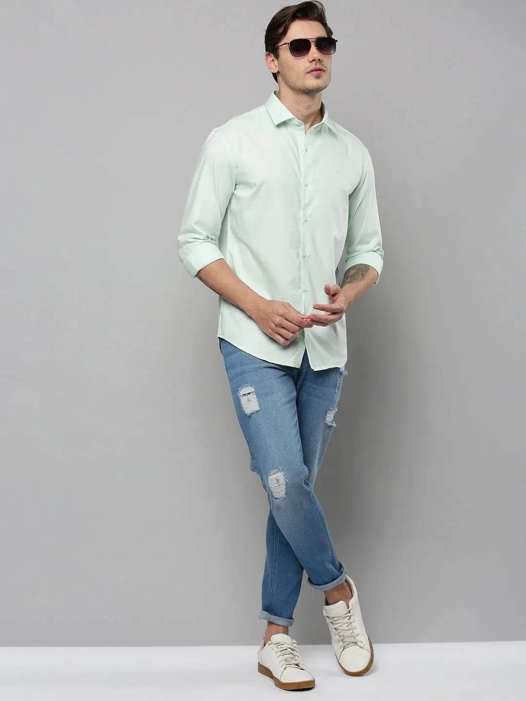 Men's Green Cotton Shirt - Solid Casual Shirt | DesiQlo