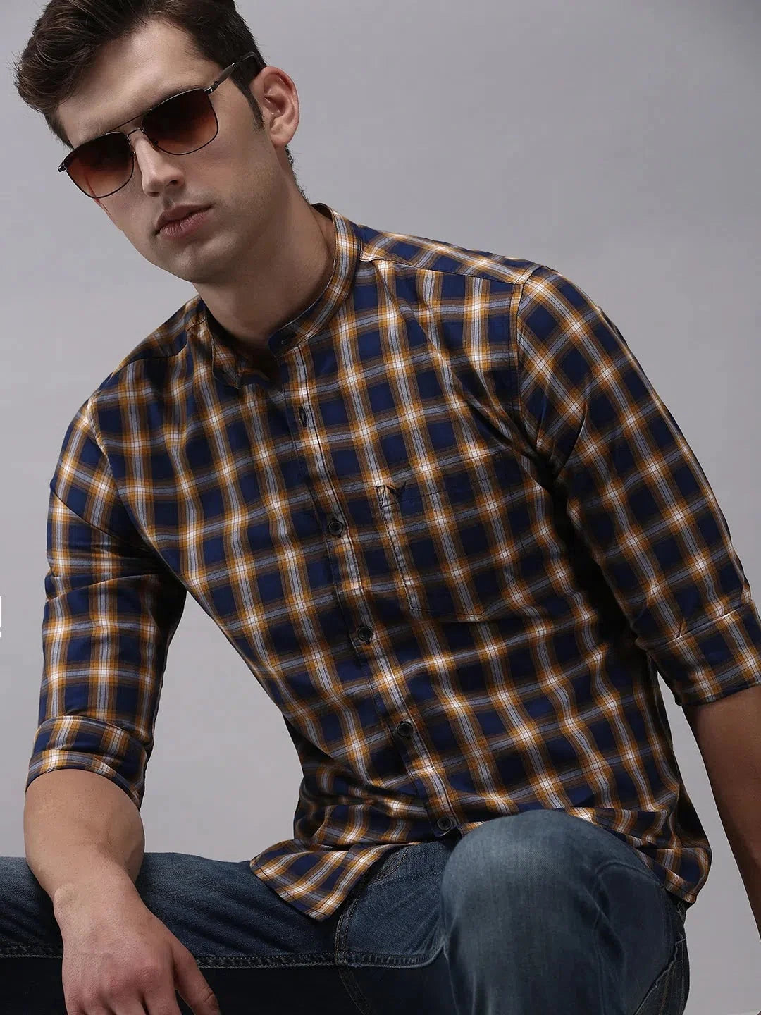 Men Blue Checked Casual Shirt-WONDERCHECKS-1730-Navyblue