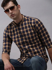 Men Blue Checked Casual Shirt-WONDERCHECKS-1730-Navyblue