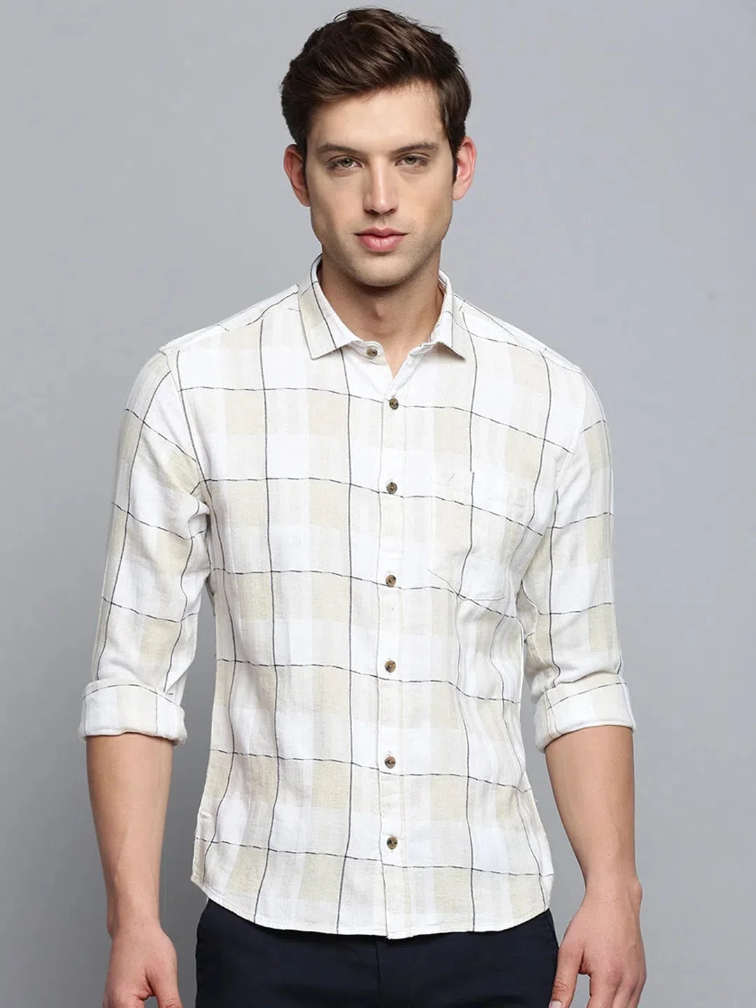 Men's White Checked Casual Shirt - Cotton Mens Shirt