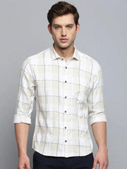 Men White Checked Casual Shirt-MARFACHECKS-4439-Offwhite