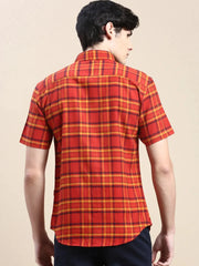 Men Rust Checked Casual Shirt-VIVACHECKS-253-Rust