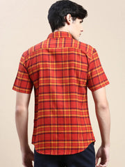 Men Rust Checked Casual Shirt-VIVACHECKS-253-Rust