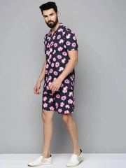 Men Navy Printed Co Ord Set-AM-66-18-Navyblue