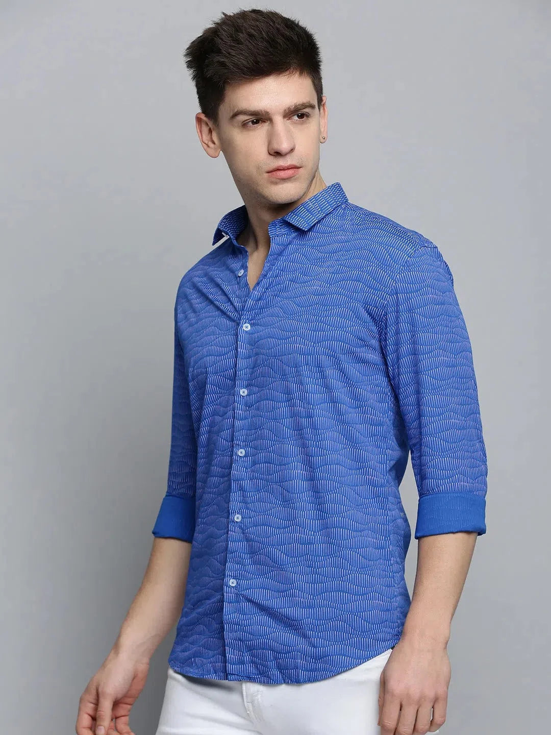 Mens Blue Printed Cotton Shirt | Casual Style