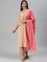 Women's Pink Printed Kurta SetsA659-Pink