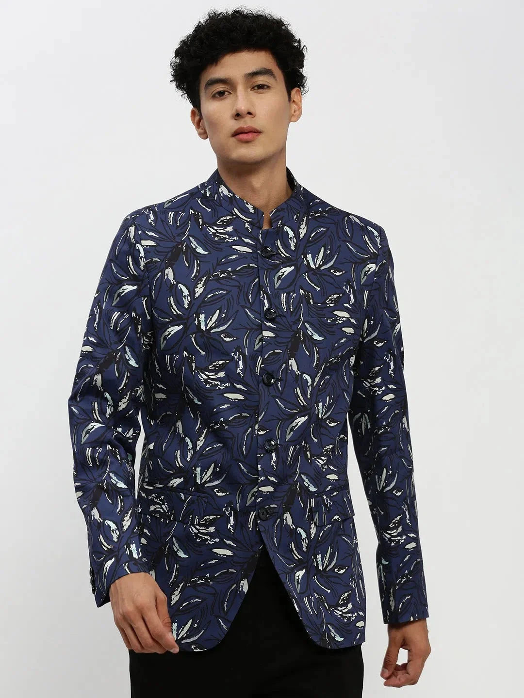 Navy Printed Blazer | Men's Ethnic Wear Collection | DesiQlo