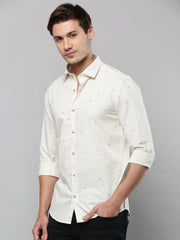 Men Cream Printed Casual Shirt-TVSPRINT-4848-Cream