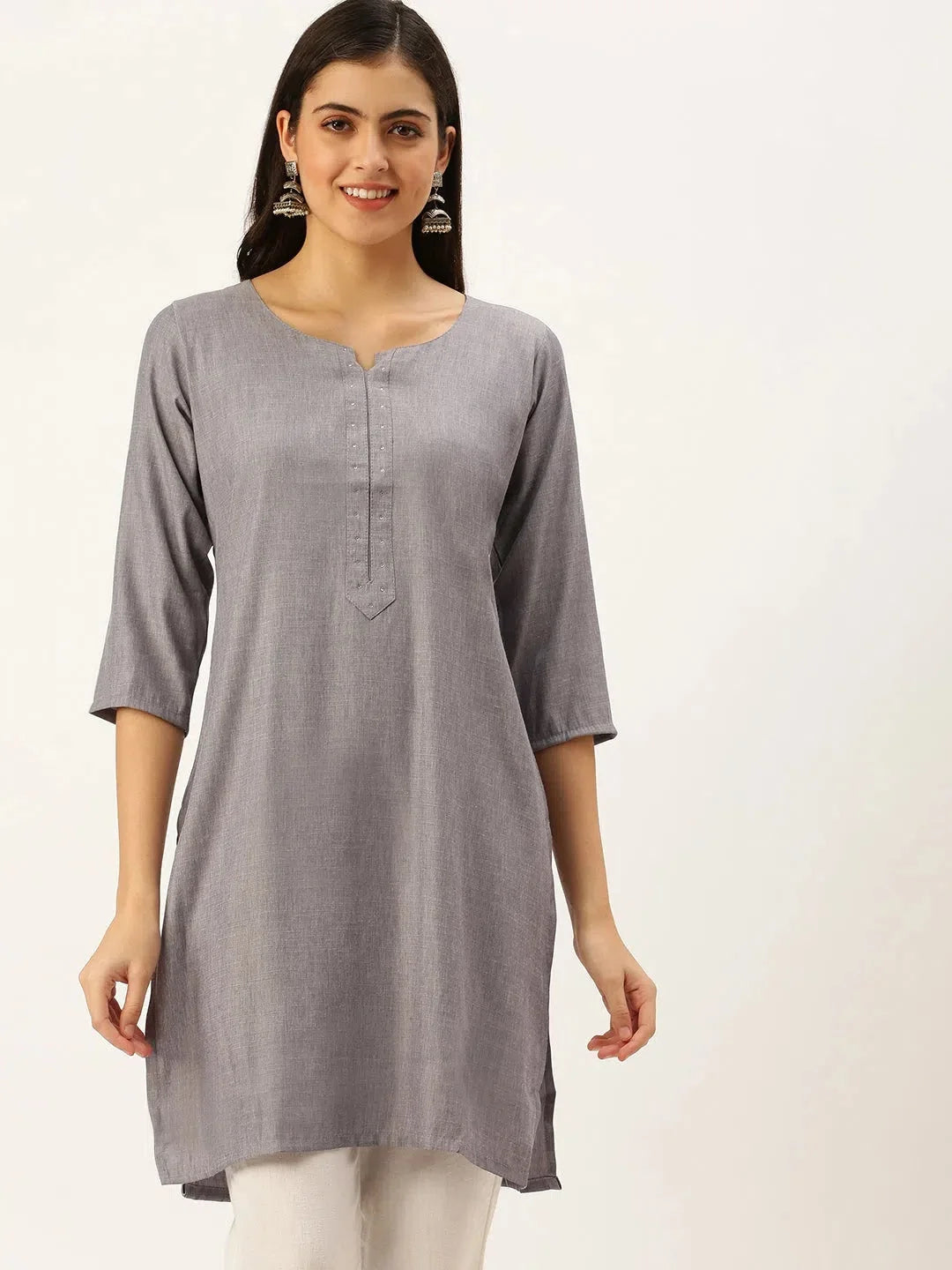Grey Embellished Kurta: Elegant Indian Kurtas for Ladies