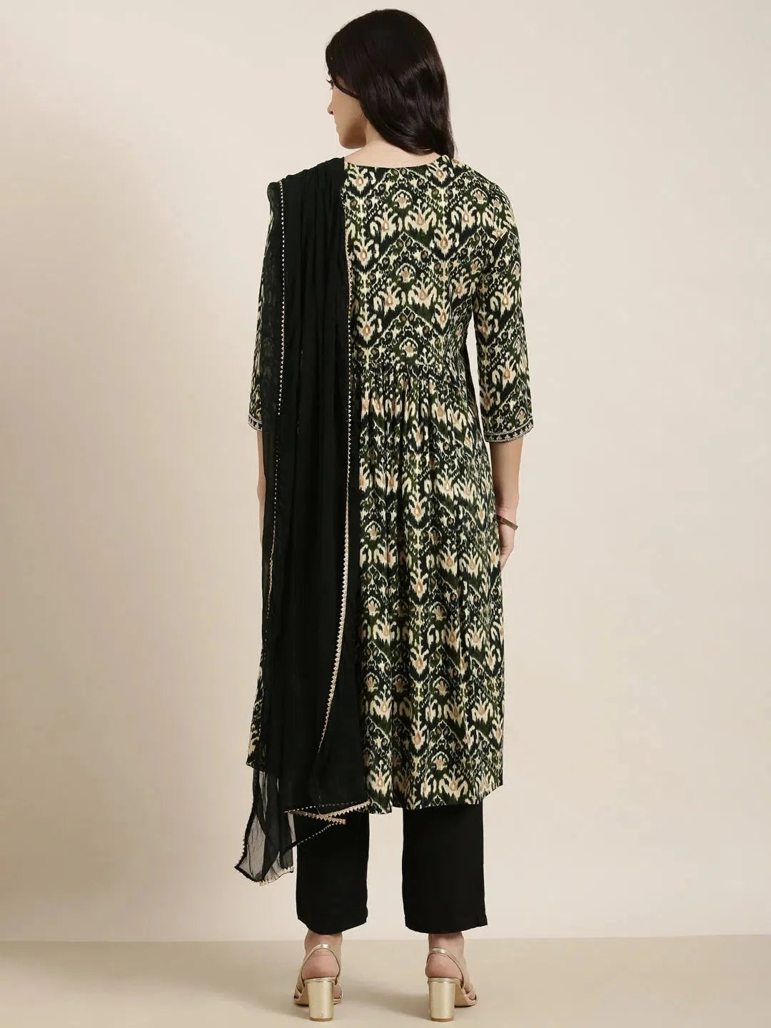 Green Ethnic Motifs Cotton Kurta Set with Dupatta for Women