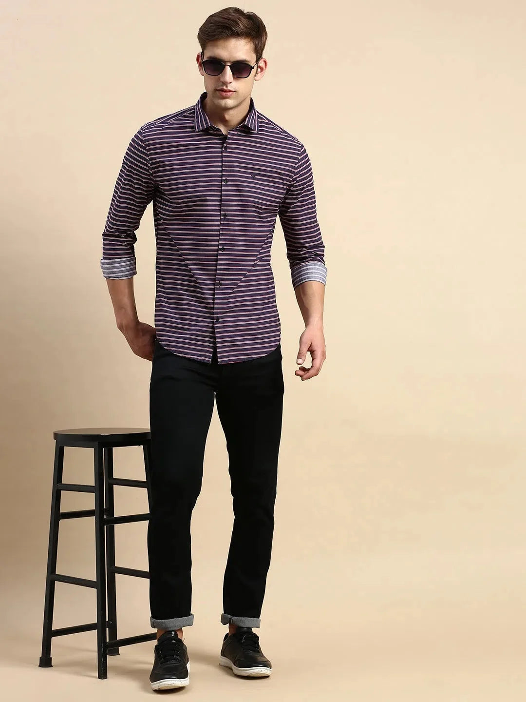 Navy Striped Cotton Shirt - Casual Mens Shirt | DesiQlo