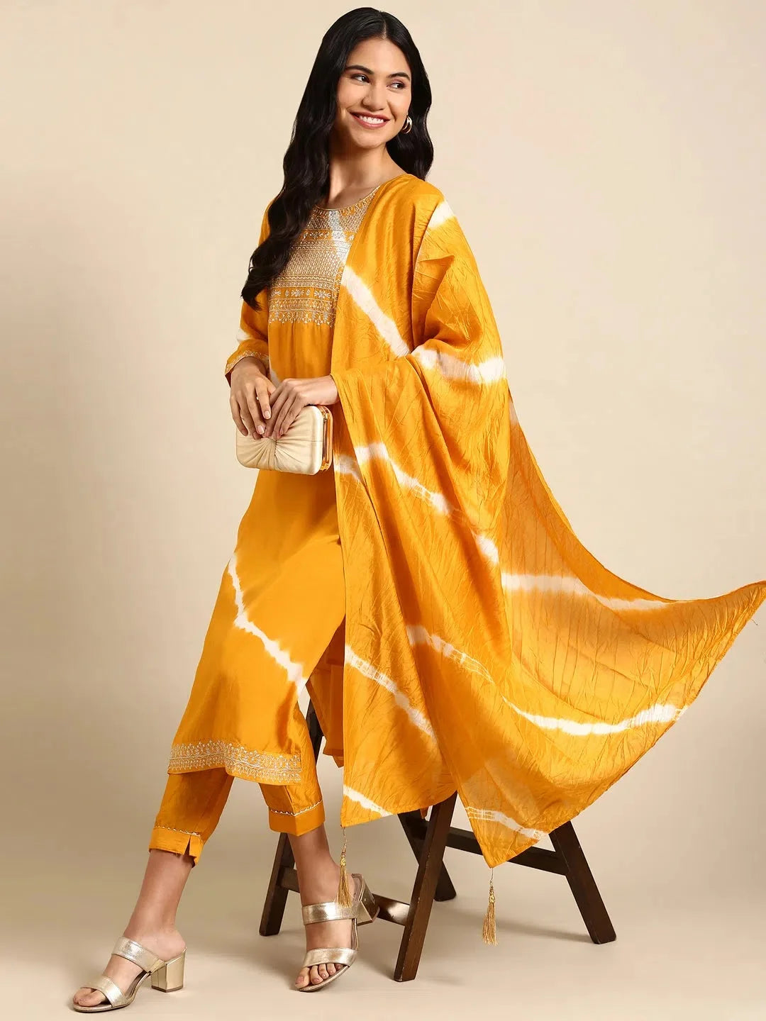 Yellow Tie Dye Women's Kurta Set | Indian Kurta Sets