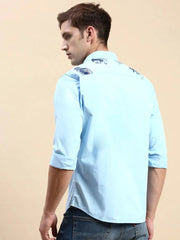Men Blue Printed Casual Shirt-JAVAPRINT-5127-Turquoiseblue