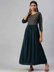 Women's Blue Floral Anarkali Kurta-GW1782-Blue