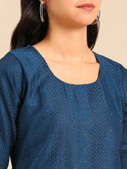 Women's Teal Embroidered Kurta SetKC-837-Teal