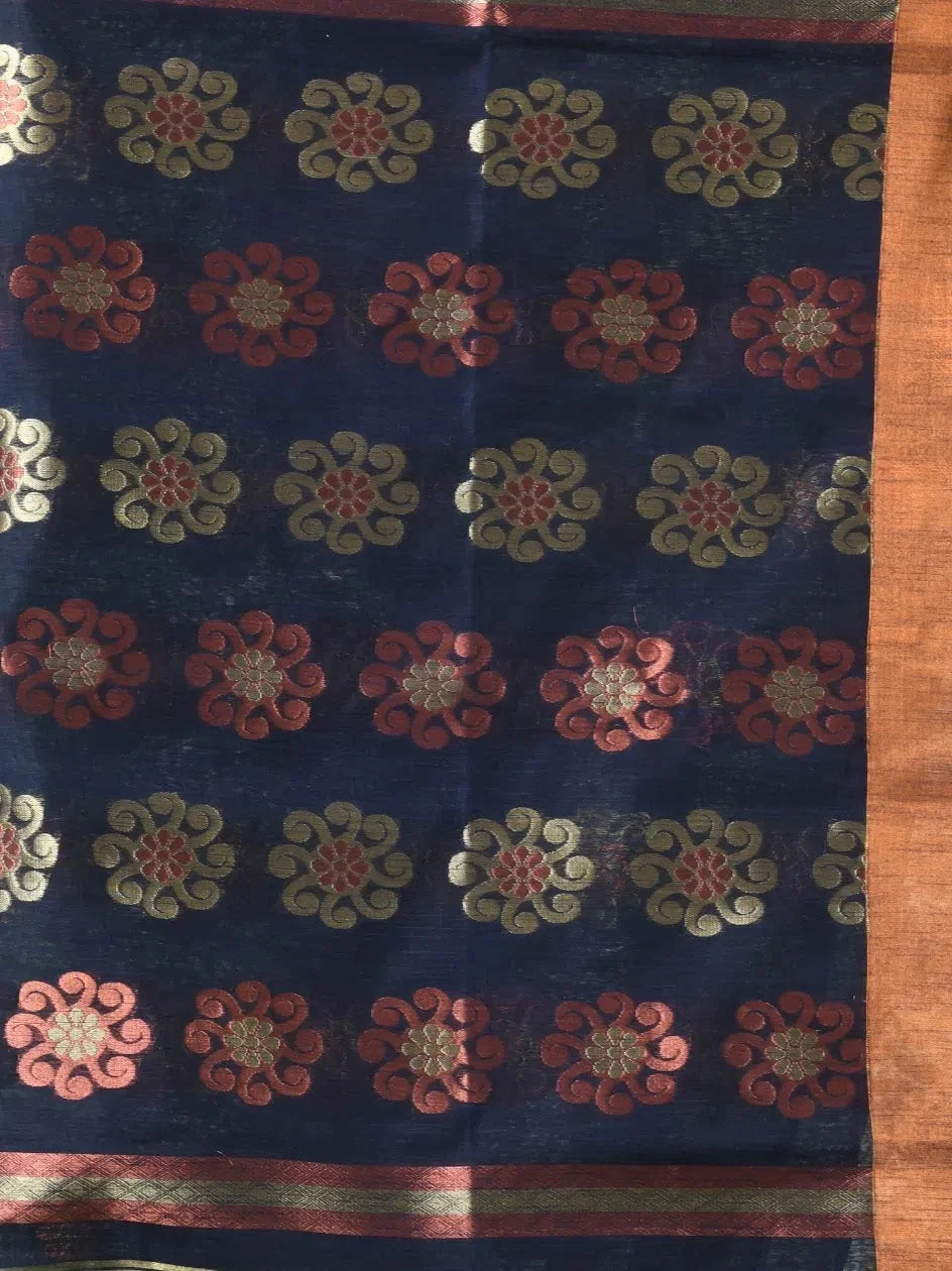 Blue Cotton Indian Sari with Zari Borders | Ethnic Elegance