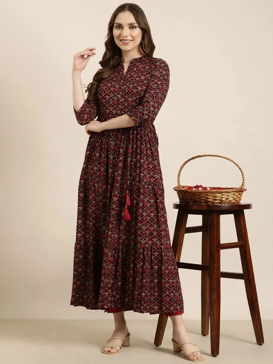 Purple Ethnic Motifs Anarkali Kurta - Women's Cotton Kurti