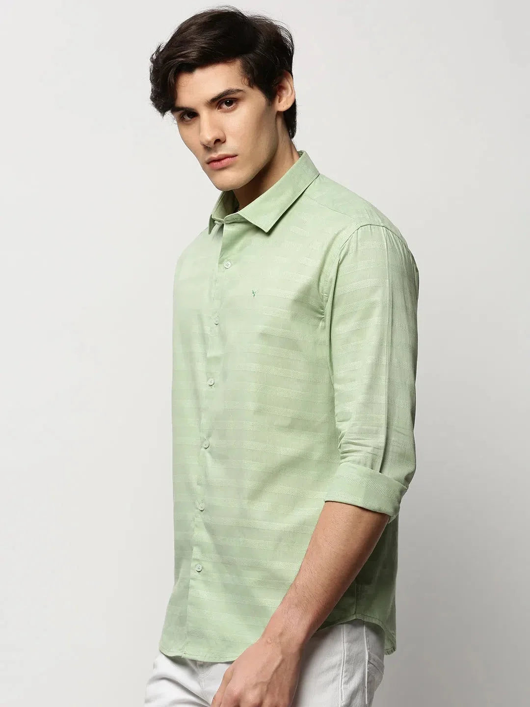 Green Striped Cotton Mens Shirt - Stylish Casual Shirts Online