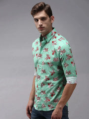 Men Green Printed Casual Shirt-PERRYPRINT-1854-Green