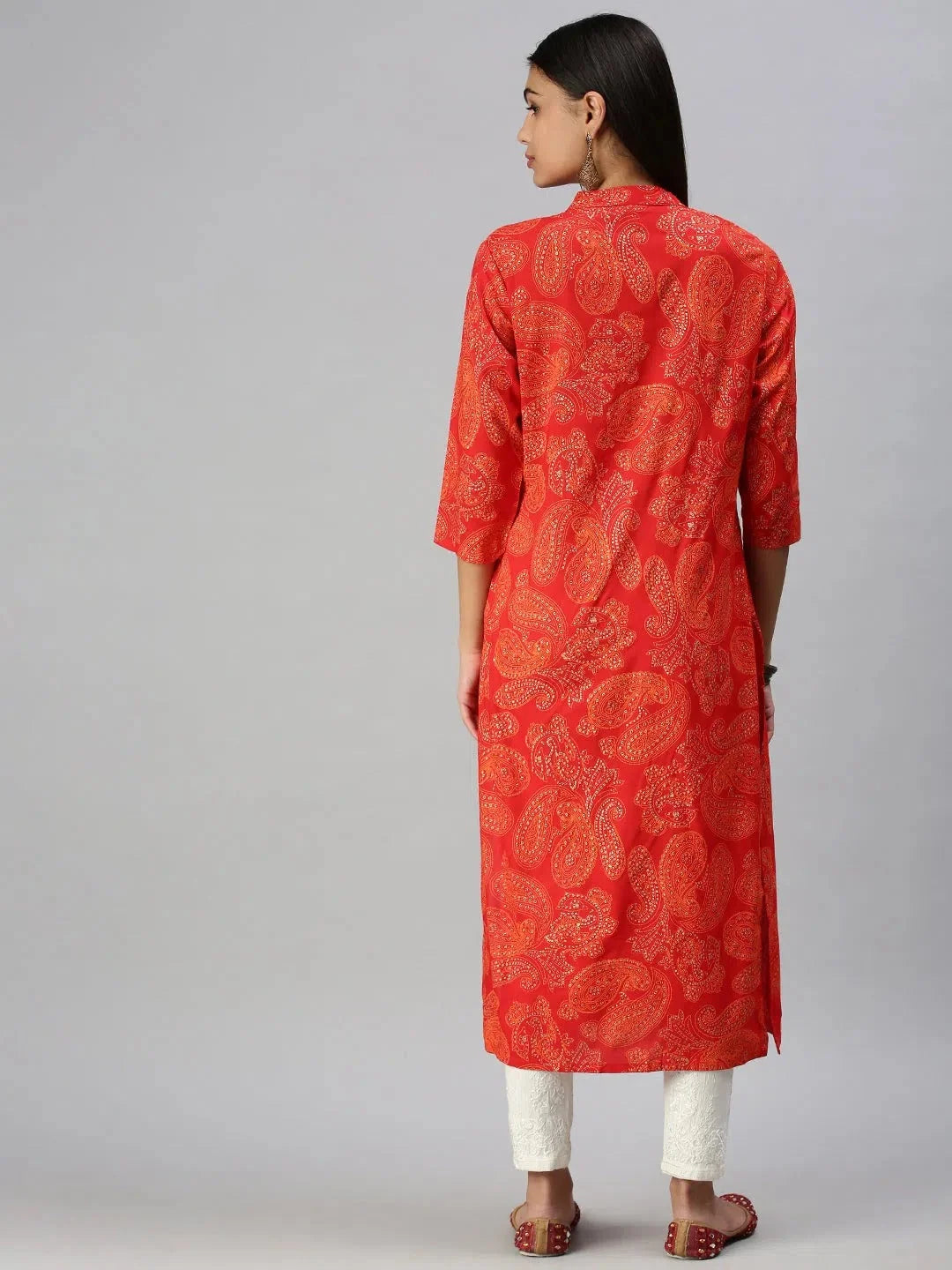 Orange Printed Straight Kurta - Women's Indian Kurta Fashion