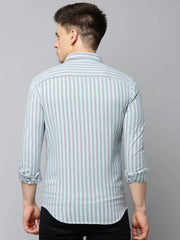 Men Green Striped Casual Shirt-NEOCHECKS-5178-Seagreen
