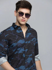 Men Black Printed Casual Shirt-RDPRINT-3008-Black