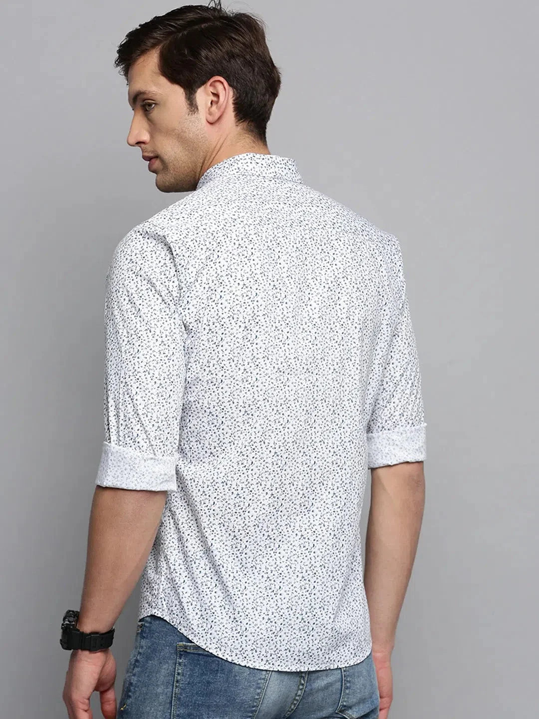 Men's Printed Shirt - White Cotton Casual Shirt | DesiQlo