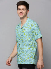 Men Blue Printed Casual Shirt-RESORTPRINT-3177-Blue
