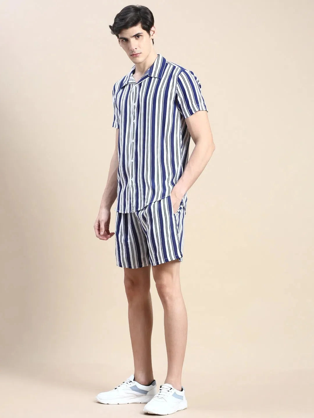 Men's Blue Striped Casual Co ord Set | Mens Two Piece Sets